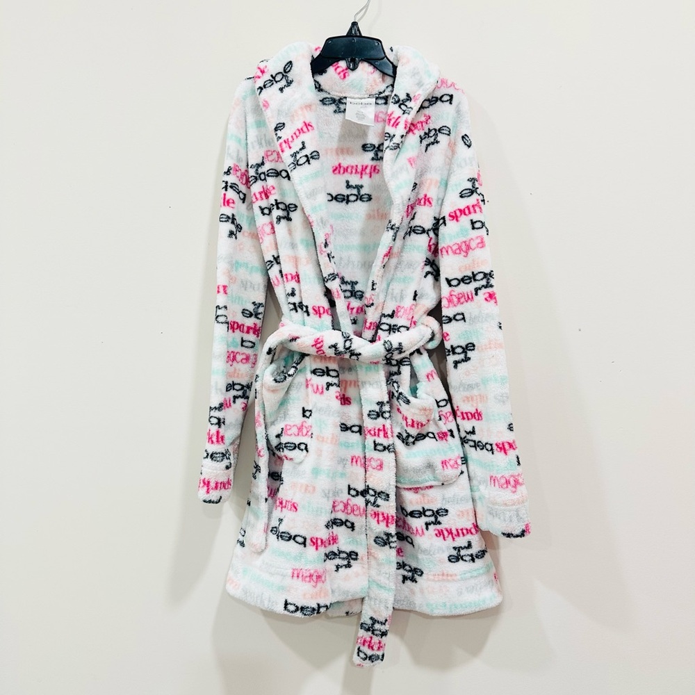Bebe Girls Fleece Kids‎ Hooded Robe Plush Kids Bathrobe Size 10-12